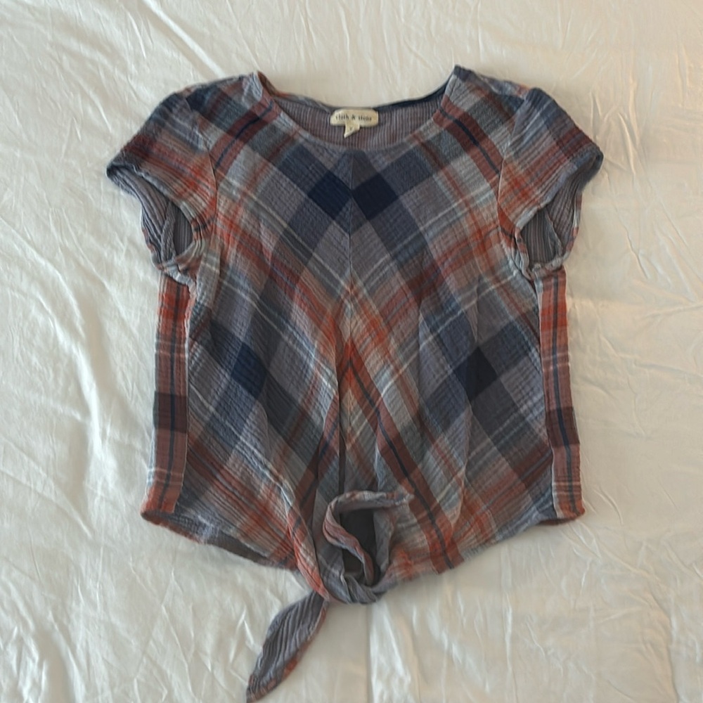 Cropped gauze tie waist shirt